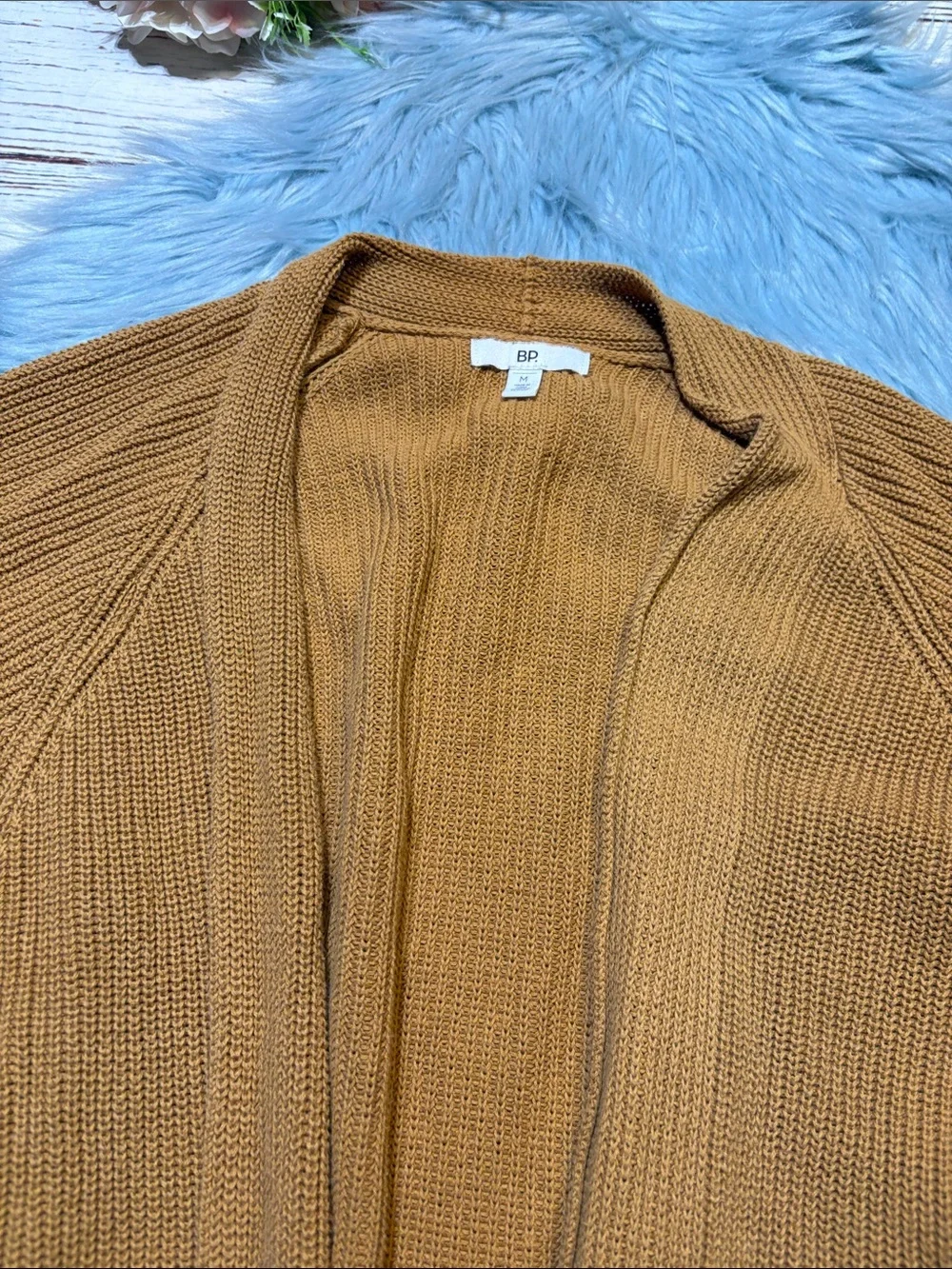 bp Mustard Open-Front Cardigan Knit Sweater sz M